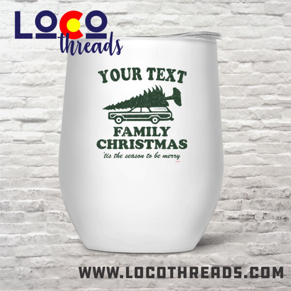 Custom Personalized Family Christmas, 'tis the season to be merry - Stemless Wine Glass (12 oz) double wall vacuum insulated with lid  (LoCo) Thumbnail