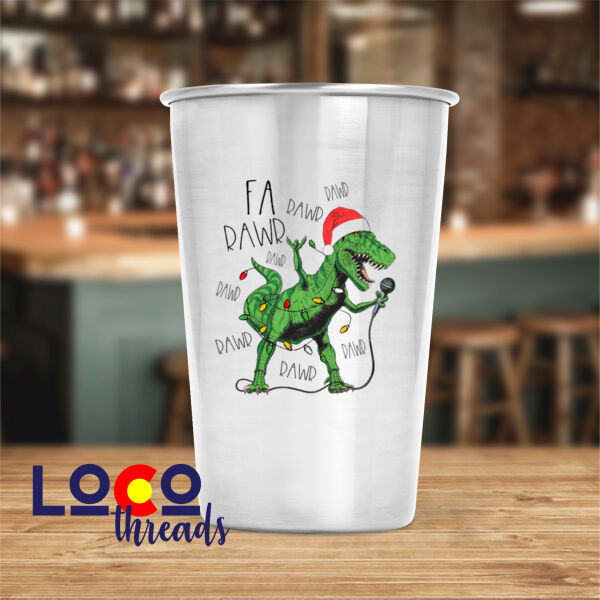 Fa Rawr Rawr Rawr T-Rex Christmas - 17 oz Stainless Steel Pint Glass (FSJ) Thumbnail