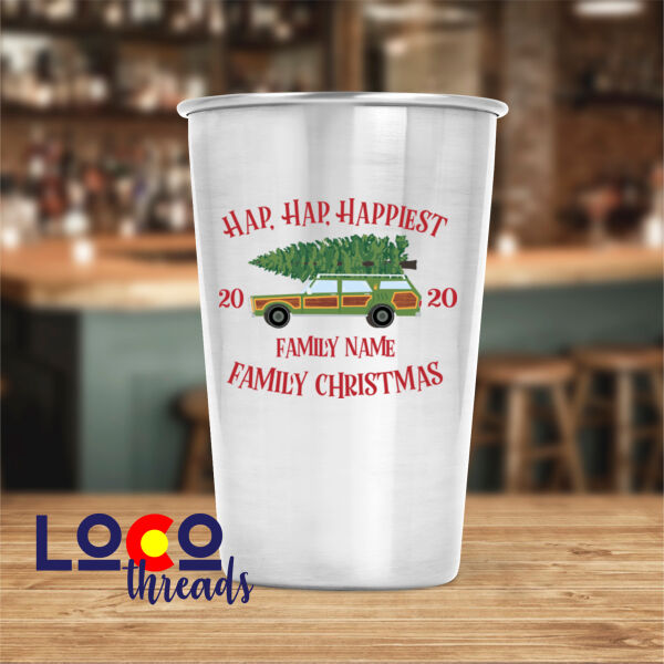 Hap, Hap, Happiest Family Christmas - 2 sided print - 17 oz Stainless Steel Pint Glass (FSJ) Thumbnail