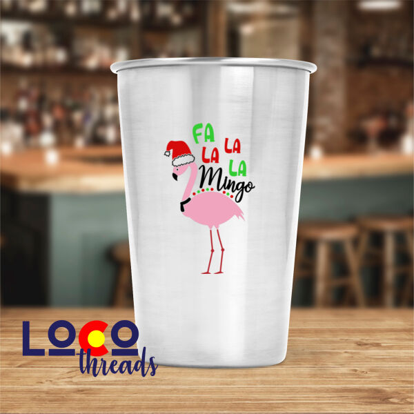 Fa La La La Mingo Christmas - 2 sided print - 17 oz Stainless Steel Pint Glass (FSJ) Thumbnail