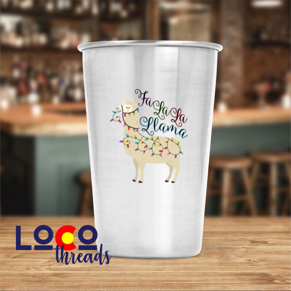 Fa La La La Llama Christmas - 2 sided print - 17 oz Stainless Steel Pint Glass (FSJ) Thumbnail