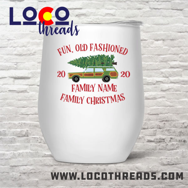 Fun, Old Fashioned Family Christmas  - Stemless Wine Glass (12 oz) double wall vacuum insulated with lid  (LoCo) 2 Thumbnail