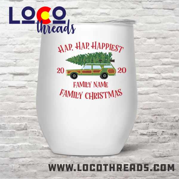Hap, Hap, Happiest Family Christmas - Stemless Wine Glass (12 oz) double wall vacuum insulated with lid  (LoCo) 2 Thumbnail