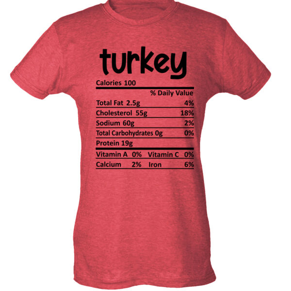 Matching Thanksgiving Shirts - Turkey Nutrition Facts - Ladies Slim Fit Poly-Rich Tee Thumbnail