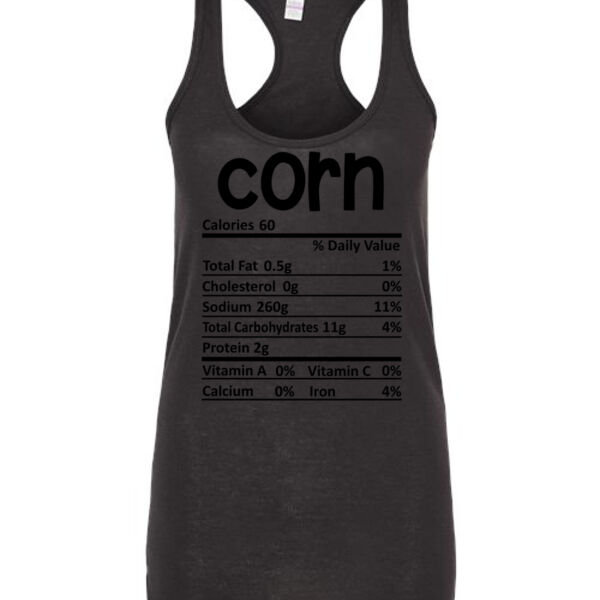Matching Thanksgiving Shirts - Corn Nutrition Facts - Ladies Slim Fit Poly-Rich Racerback Tank Thumbnail