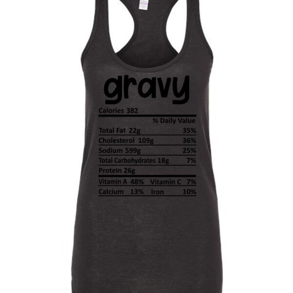 Matching Thanksgiving Shirts - Gravy Nutrition Facts - Ladies Slim Fit Poly-Rich Racerback Tank Thumbnail