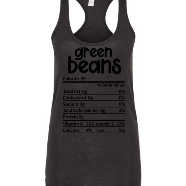 Matching Thanksgiving Shirts - Green Bean Nutrition Facts - Ladies Slim Fit Poly-Rich Racerback Tank Thumbnail