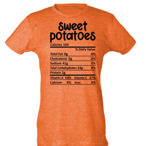 Matching Thanksgiving Shirts - Sweet Potatoes Nutrition Facts - Ladies Slim Fit Poly-Rich Tee Thumbnail
