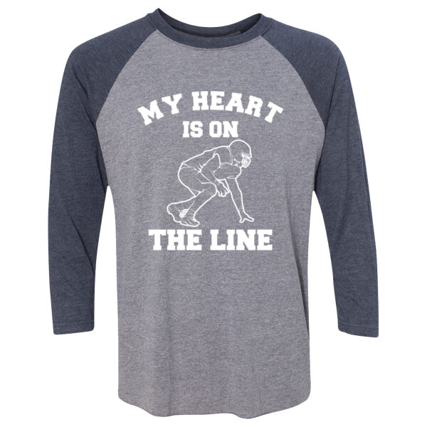 My Heart is on the Line - Unisex Tri-Blend Three-Quarter Sleeve Baseball Raglan Tee 2 Thumbnail