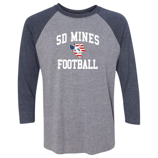 SD Mines Football Americana - Unisex Tri-Blend Three-Quarter Sleeve Baseball Raglan Tee Thumbnail