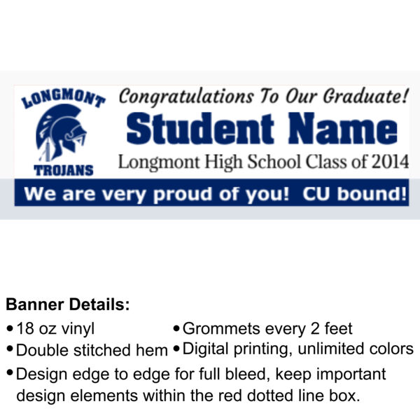 Longmont Trojans Logo Graduation Banner - 2' x 6' 18oz Vinyl Banner Thumbnail