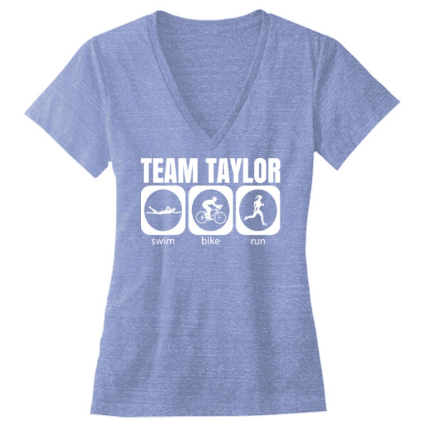 Female Triathlete Swim Bike Run Team T-shirt - Ladies' Triblend Deep V-Neck T-Shirt Thumbnail