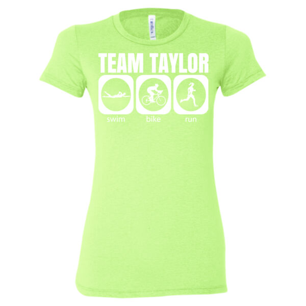 Female Triathlete Swim Bike Run Team T-shirt - Ladies' Cotton/Polyester T-Shirt Thumbnail
