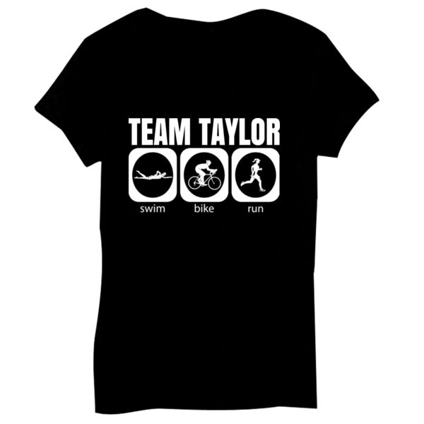 Female Triathlete Swim Bike Run Team T-shirt - Bella Short-Sleeve V-Neck T-Shirt Thumbnail