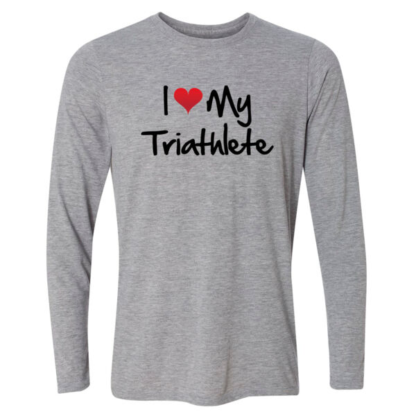 I heart my Triathlete - Light Youth Long Sleeve Ultra Performance 100% Performance T Shirt Thumbnail