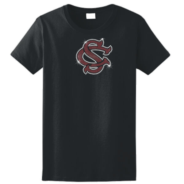 Silver Creek Interlocking SC Rhinestone Glitter Bling Design - Ladies Ultra Cotton™ 100% Cotton T Shirt Thumbnail
