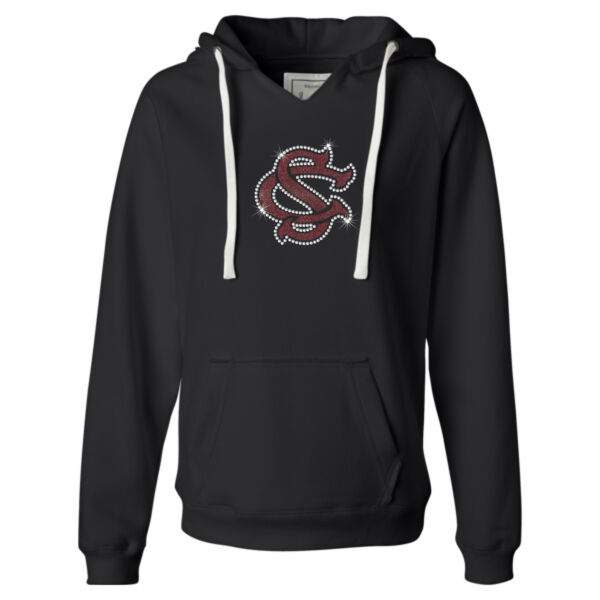 Silver Creek Interlocking SC Rhinestone Glitter Bling Design - Ladies' Sueded V-Neck Hooded Sweatshirt Thumbnail