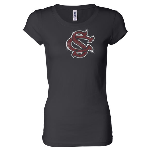 Silver Creek Interlocking SC Rhinestone Glitter Bling Design - Ladies' Sheer Jersey T-Shirt Thumbnail