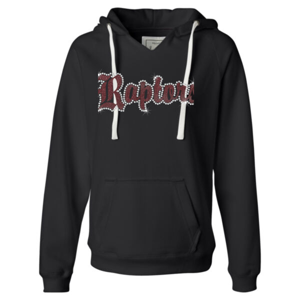 Silver Creek Raptors Rhinestone Glitter - Ladies' Sueded V-Neck Hooded Sweatshirt Thumbnail