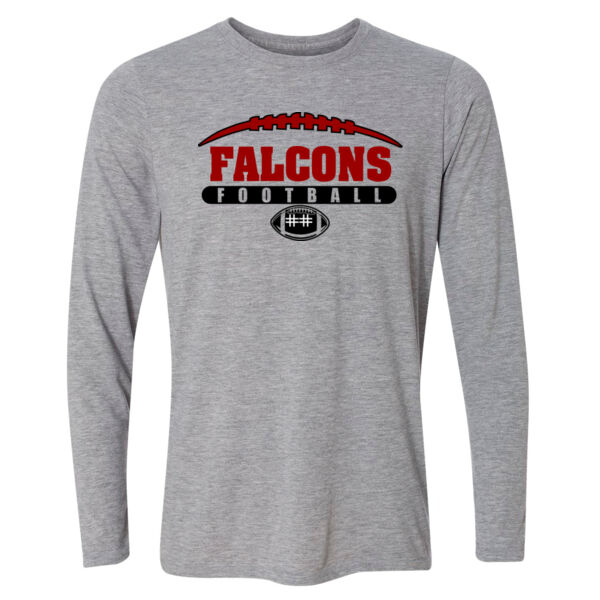 Falcons Football Outline with Player Number - Light Youth Long Sleeve Ultra Performance 100% Performance T Shirt Thumbnail