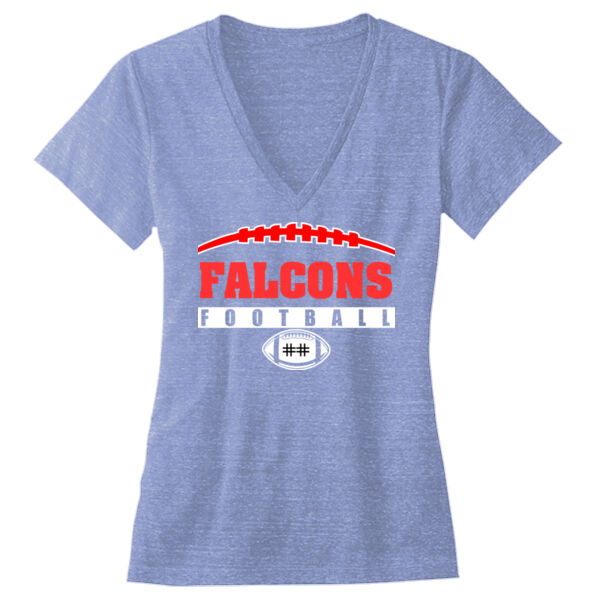 Falcons Football Outline with Player Number - Ladies' Triblend Deep V-Neck T-Shirt Thumbnail