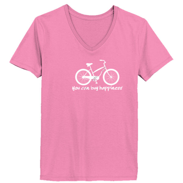You Can Buy Happiness Women's Cruiser Bike - Ladies ComfortSoft® V Neck T Shirt Thumbnail