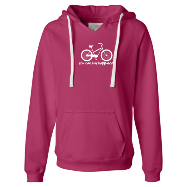 You Can Buy Happiness Women's Cruiser Bike - Ladies' Sueded V-Neck Hooded Sweatshirt Thumbnail
