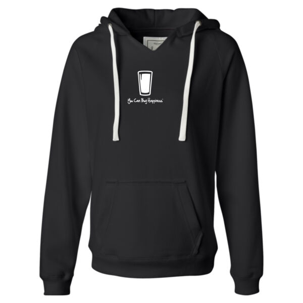 You Can Buy Happiness Beer Pint Glass - Ladies' Sueded V-Neck Hooded Sweatshirt Thumbnail