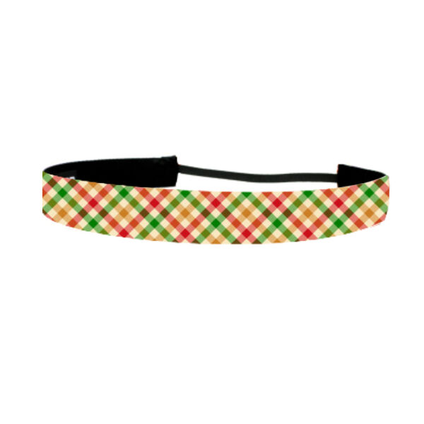 Red Green Tan Crosshatch - Non Slip Adjustable Headband Thumbnail