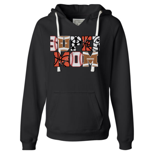 Super Mom - Ladies' Sueded V-Neck Hooded Sweatshirt Thumbnail