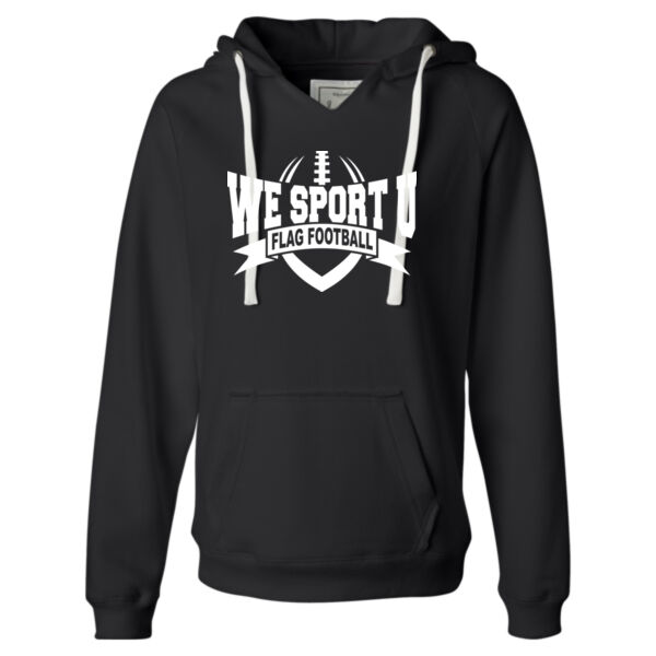 We Sport U Flag Football - Ladies' Sueded V-Neck Hooded Sweatshirt Thumbnail
