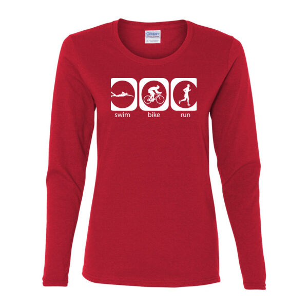 Triathlon Icons (M)  - Gildan Ladies Ultra Cotton™ Long Sleeve Missy Fit T Shirt Thumbnail