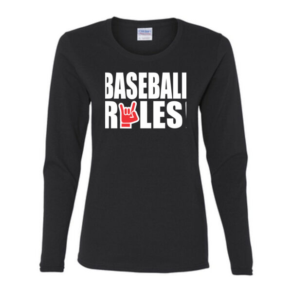 Baseball Rules - Gildan Ladies Ultra Cotton™ Long Sleeve Missy Fit T Shirt Thumbnail
