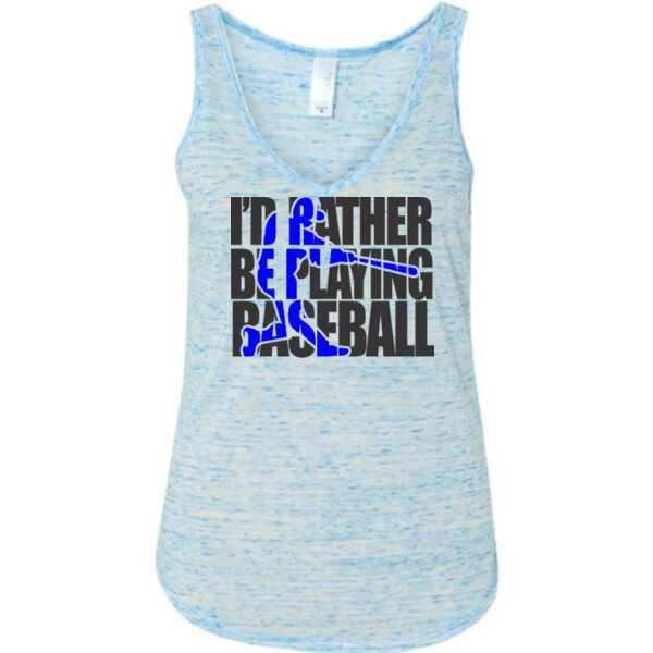 I'd Rather Be Playing Baseball (Royal) - Ladies' Flowy V-Neck Tank Thumbnail