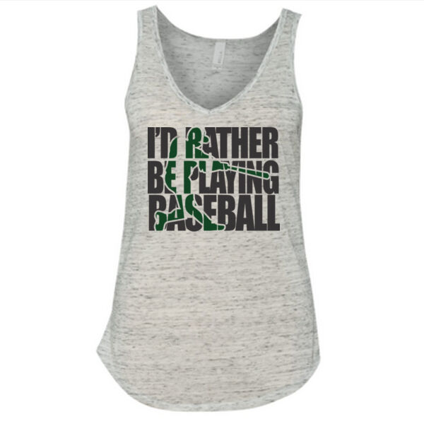 I'd Rather Be Playing Baseball (Green) - Ladies' Flowy V-Neck Tank Thumbnail