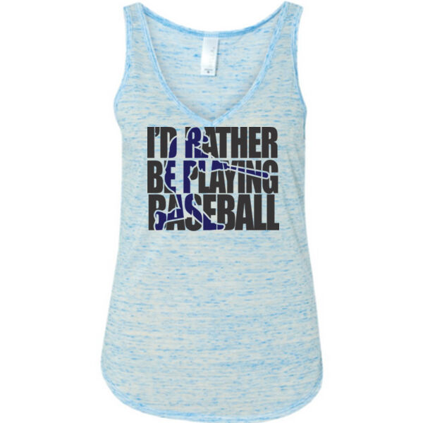 I'd Rather Be Playing Baseball (Blue) - Ladies' Flowy V-Neck Tank Thumbnail