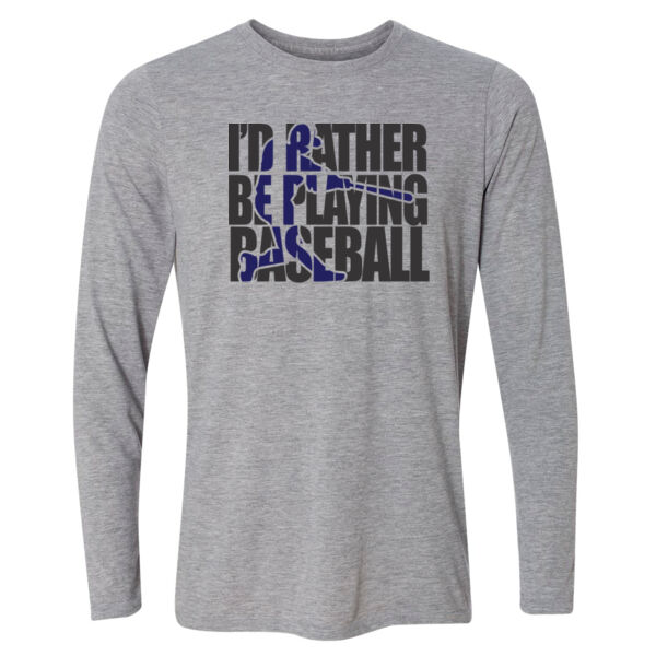 I'd Rather Be Playing Baseball (Blue) - Light Youth Long Sleeve Ultra Performance 100% Performance T Shirt Thumbnail