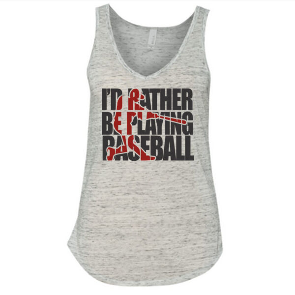 I'd Rather Be Playing Baseball (Red) - Ladies' Flowy V-Neck Tank Thumbnail