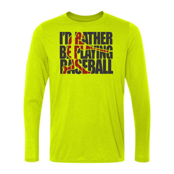 I'd Rather Be Playing Baseball (Red) - Light Long Sleeve Ultra Performance 100% Performance T Shirt Thumbnail