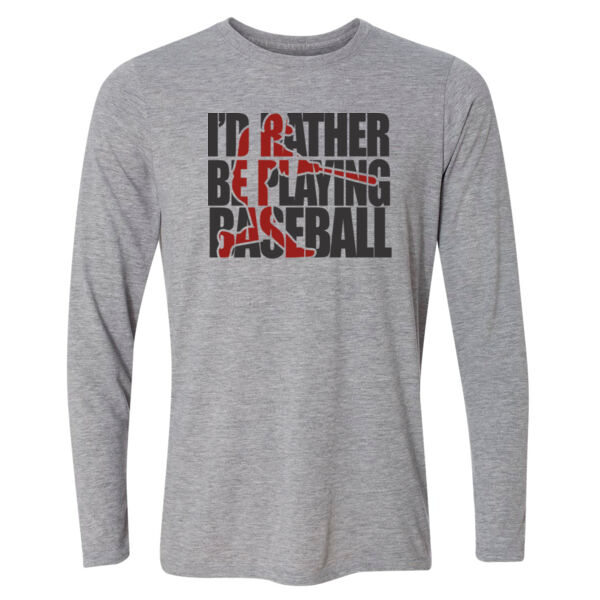 I'd Rather Be Playing Baseball (Red) - Light Youth Long Sleeve Ultra Performance 100% Performance T Shirt Thumbnail