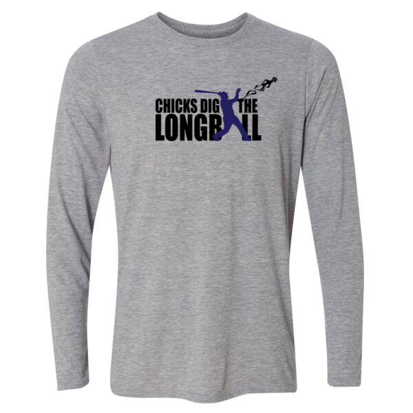 Chicks Dig the Long Ball Baseball - Light Youth Long Sleeve Ultra Performance 100% Performance T Shirt Thumbnail