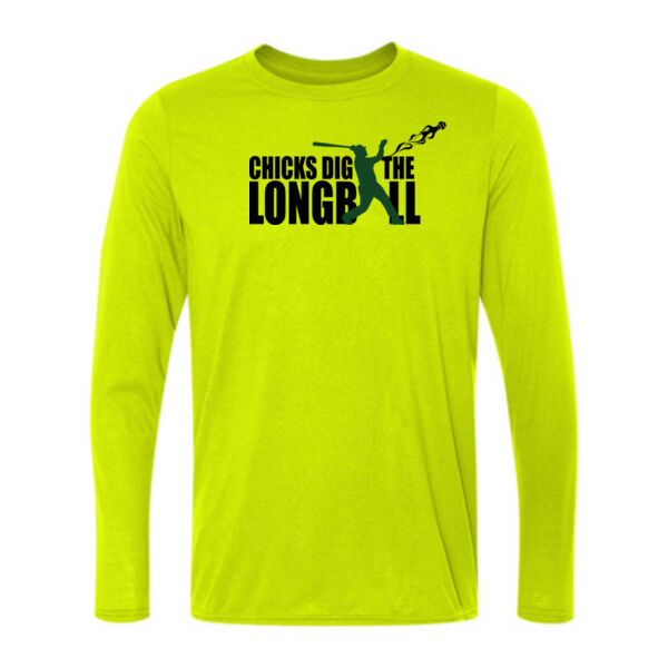 Chicks Dig the Long Ball Baseball (Green) - Light Long Sleeve Ultra Performance 100% Performance T Shirt Thumbnail