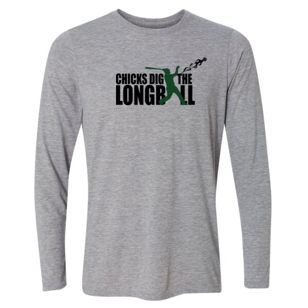 Chicks Dig the Long Ball Baseball (Green) - Light Youth Long Sleeve Ultra Performance 100% Performance T Shirt Thumbnail