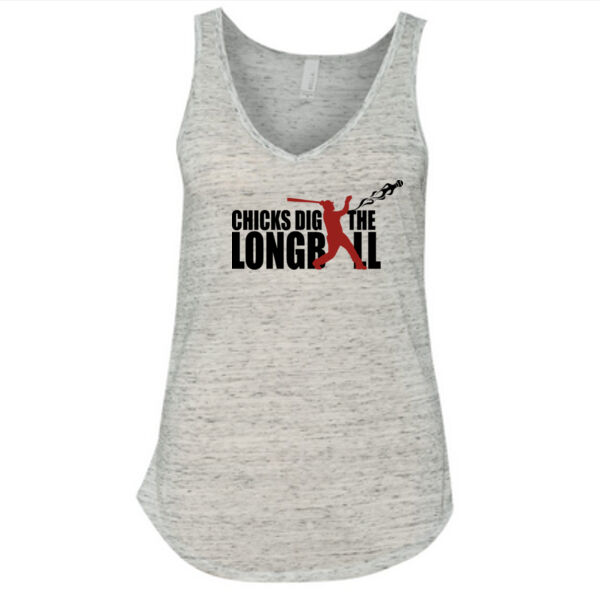 Chicks Dig the Long Ball Baseball (Red) - Ladies' Flowy V-Neck Tank Thumbnail