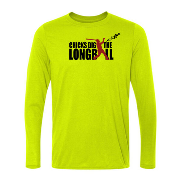 Chicks Dig the Long Ball Baseball (Red) - Light Long Sleeve Ultra Performance 100% Performance T Shirt Thumbnail