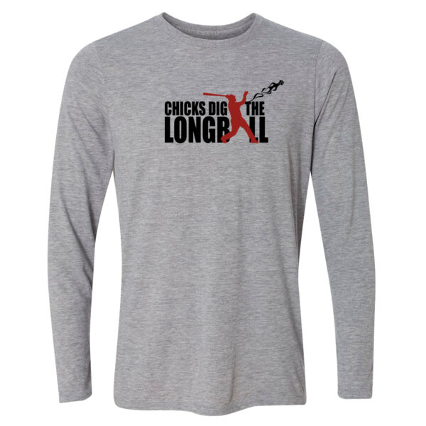 Chicks Dig the Long Ball Baseball (Red) - Light Youth Long Sleeve Ultra Performance 100% Performance T Shirt Thumbnail