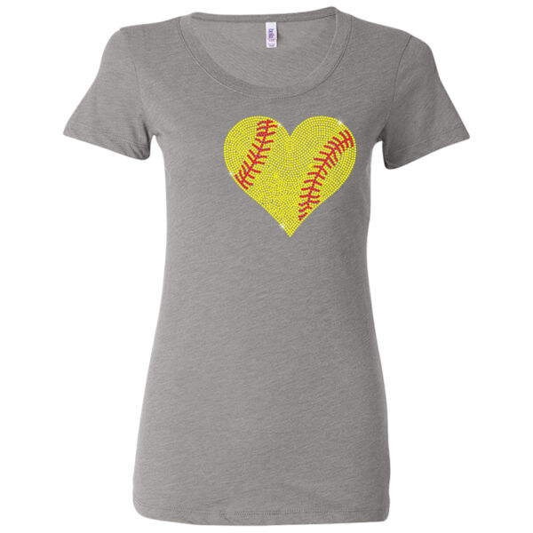 Softball Rhinestone Heart - Ladies' Triblend Short Sleeve T-Shirt Thumbnail
