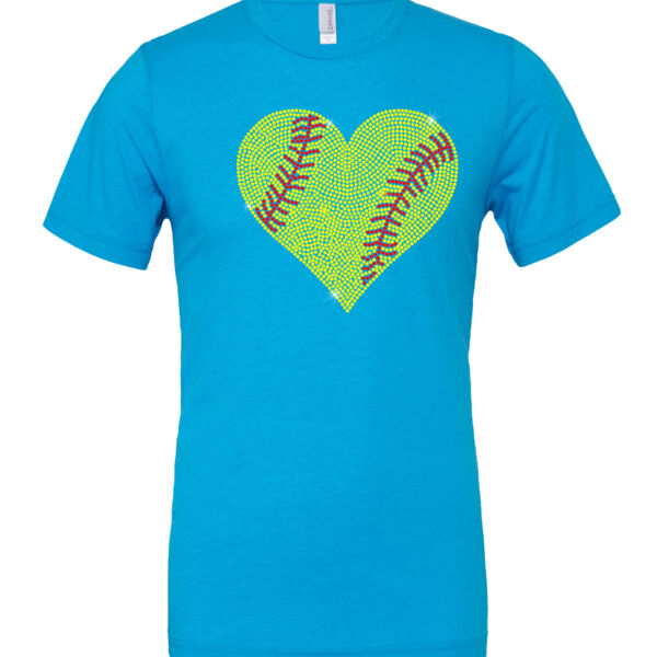 Softball Rhinestone Heart - Cotton/Polyester T-Shirt Thumbnail