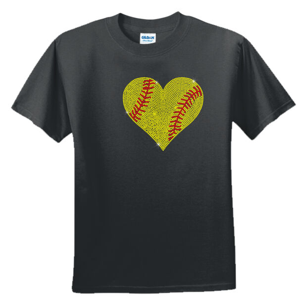 Softball Rhinestone Heart - Unisex or Youth Ultra Cotton™ 100% Cotton T Shirt Thumbnail
