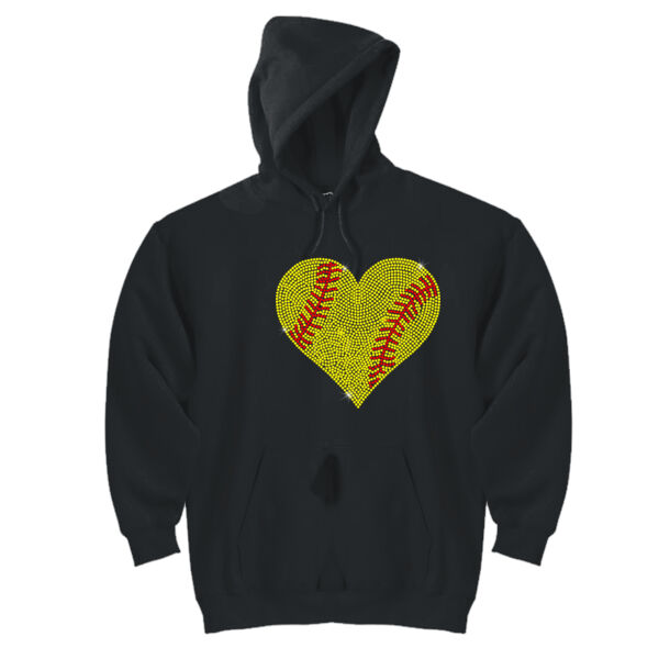 Softball Rhinestone Heart - DryBlend™ Pullover Hooded Sweatshirt Thumbnail